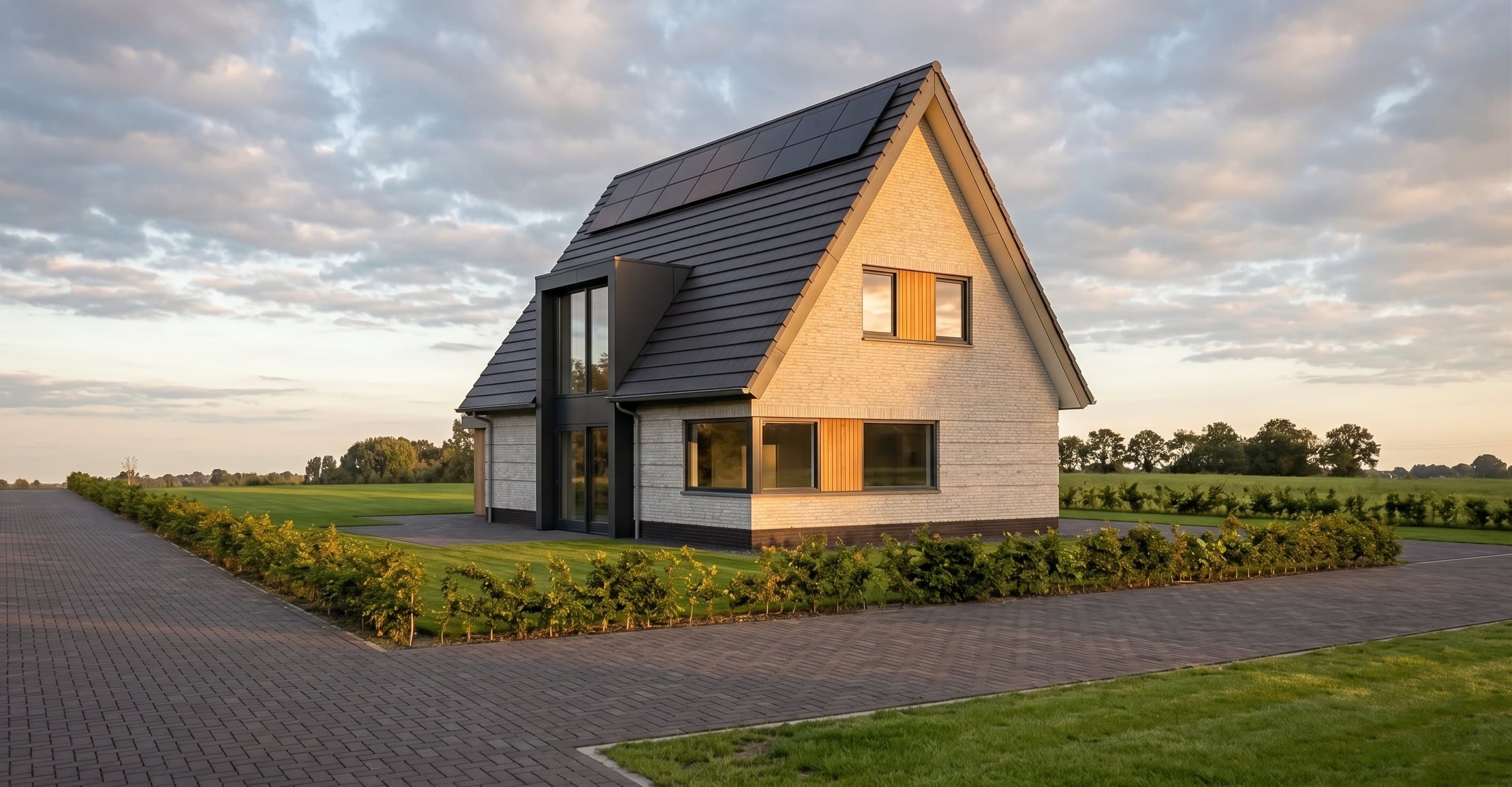 Wit gekeimde woning aan de Boekebeamstrjitte in Lemmer met doorlopende risaliet in de zijgevel, horizontale kozijnen en verdiepte metselwerk accenten.