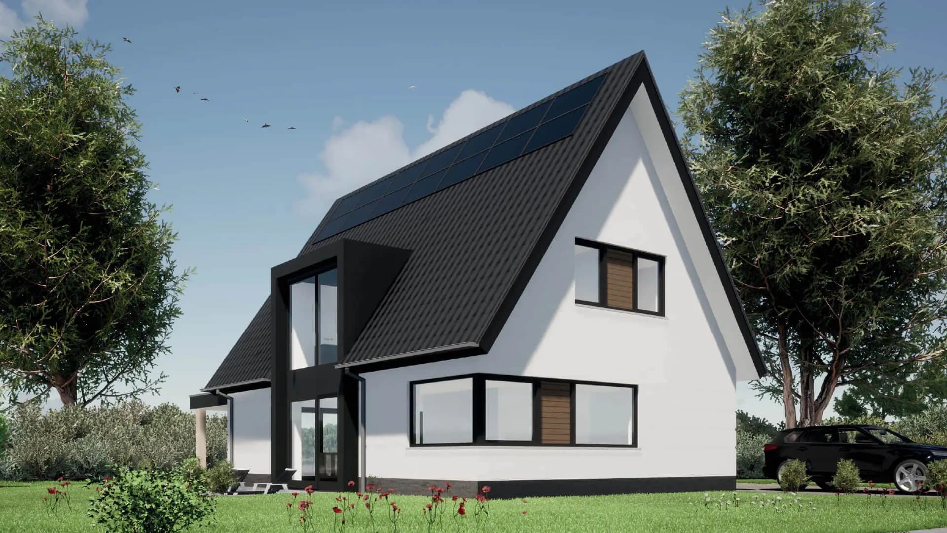 Wit gekeimde woning aan de Boekebeamstrjitte in Lemmer met doorlopende risaliet in de zijgevel, horizontale kozijnen en verdiepte metselwerk accenten.