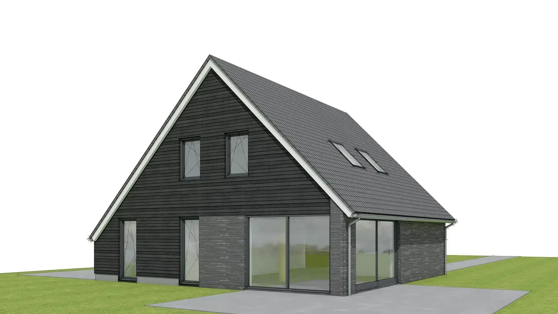 Verbouwing en restauratie van een woonhuis in Oosterstreek met vervangen achterhuis, gestuct metselwerk en contrast tussen traditioneel voor- en modern achterhuis.